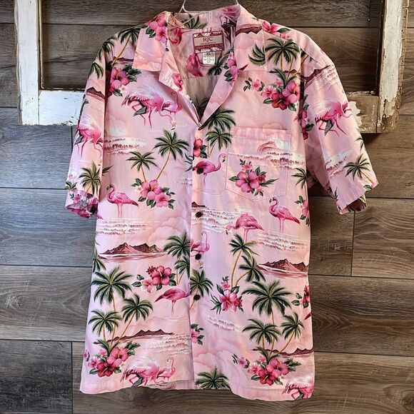RJC Men’s Flamingo Hawaiian Tropical Pink Button Up Shirt Made In Hawaii Size XL - Picture 4 of 11